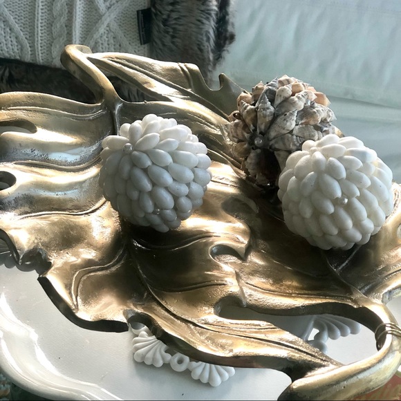 🌴NWT Huge Gold Hawaiian Leafs Coffee Table Bowl - Picture 2 of 6